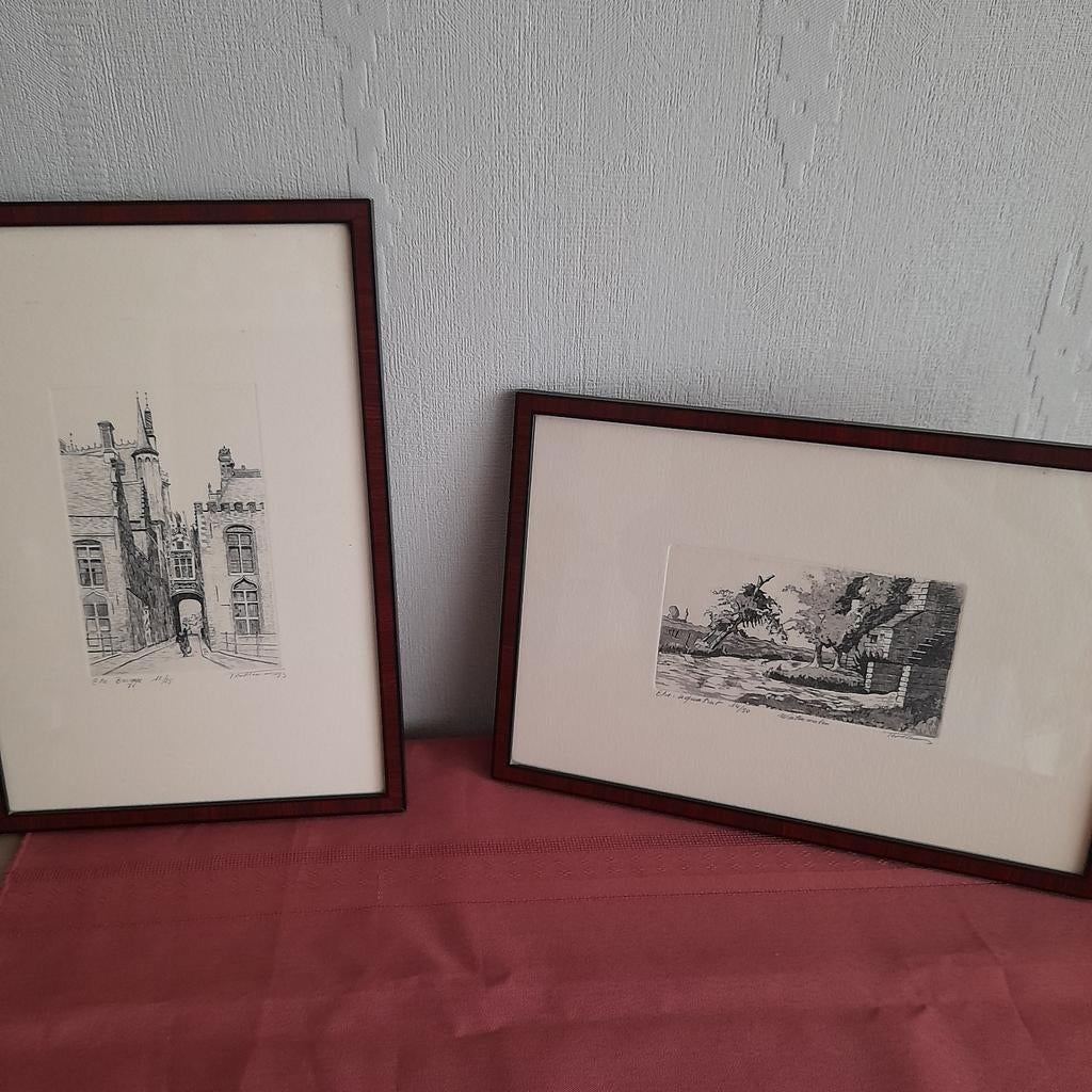 2 Etsen Brugge en Watermolen. genummerd., Antiek en Kunst, Kunst | Etsen en Gravures, Ophalen of Verzenden