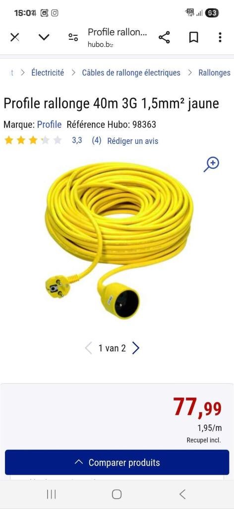 Rallonge  électrique, Bricolage & Construction, Enlèvement, Comme neuf