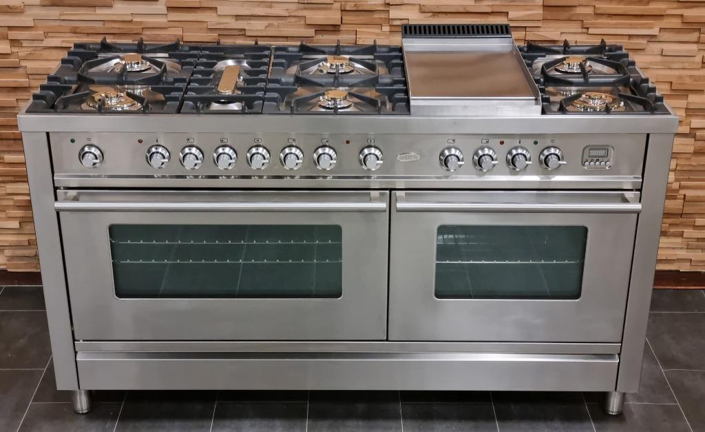 🔥Luxe Fornuis Boretti 150 cm rvs 8 pits Frytop 2 ovens, Elektronische apparatuur, Fornuizen, Warmhoudplaat, 60 cm of meer, Energieklasse A of zuiniger