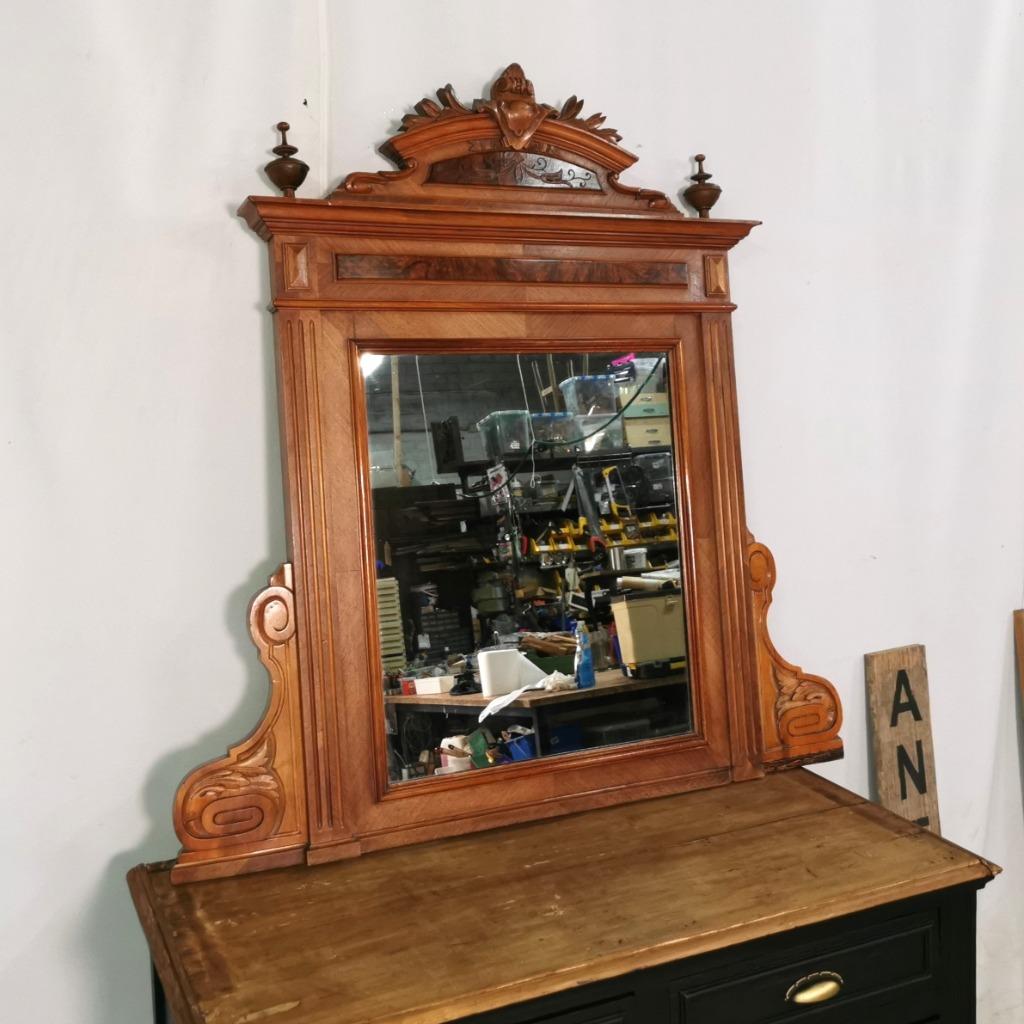 Grote Antieke Franse spiegel in notenhout H 116 B 111, Ophalen, Overige vormen, 100 tot 150 cm, 100 tot 150 cm