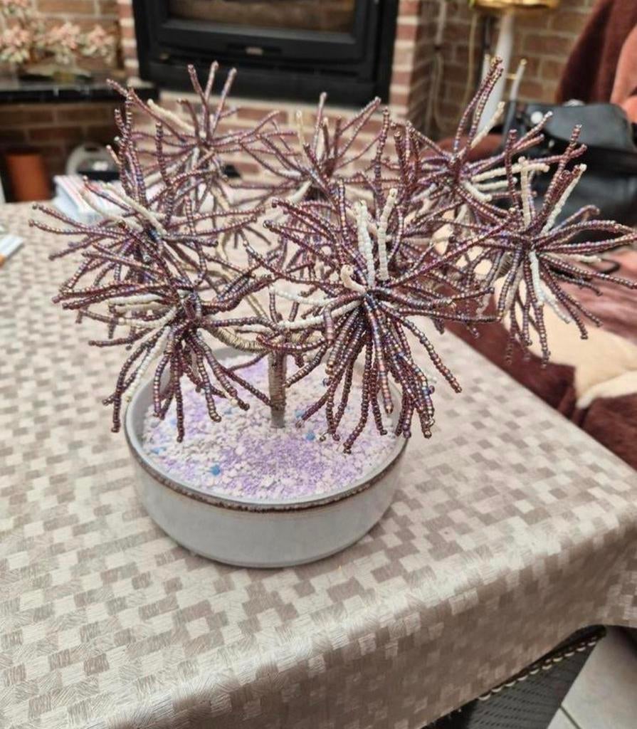 Paarse handgemaakte Bonsaiboom/ plant uit kralen, Tuin en Terras, Ophalen of Verzenden