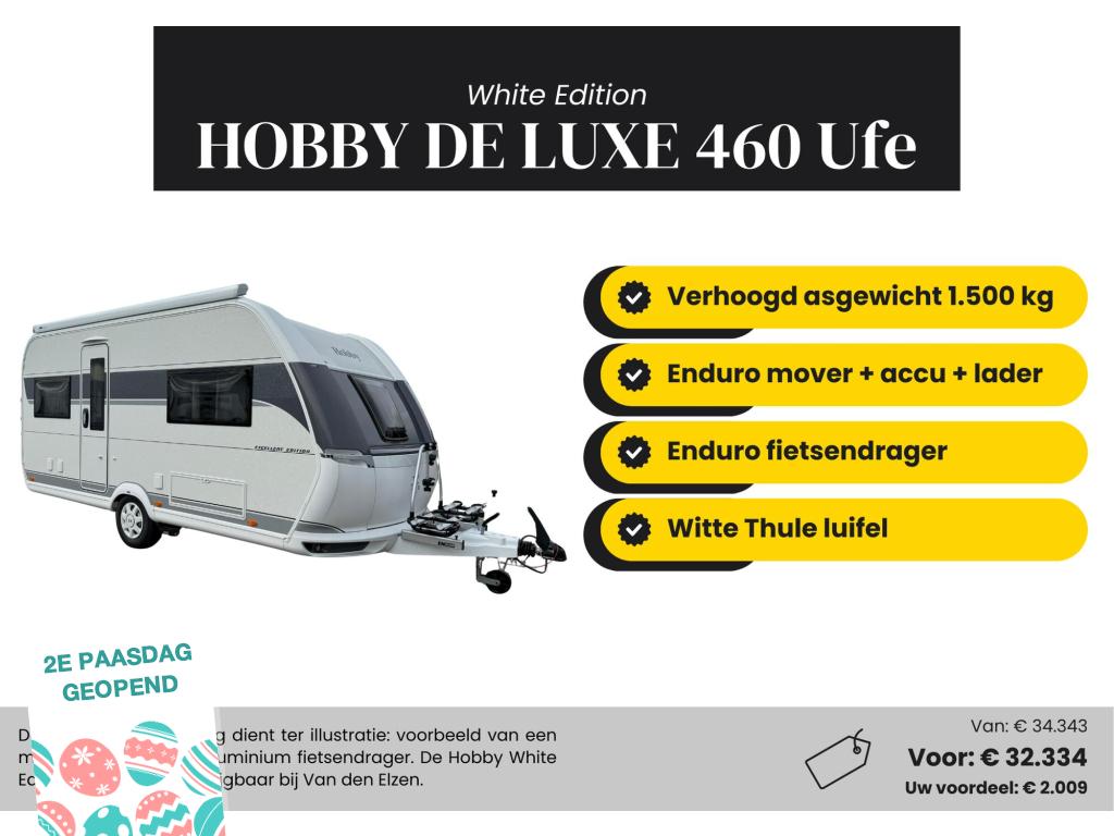 Hobby De Luxe 460 UFE White Edition Actiepakket, Caravans en Kamperen, Caravans, Rondzit, Hobby, Bedrijf, 5 tot 6 meter