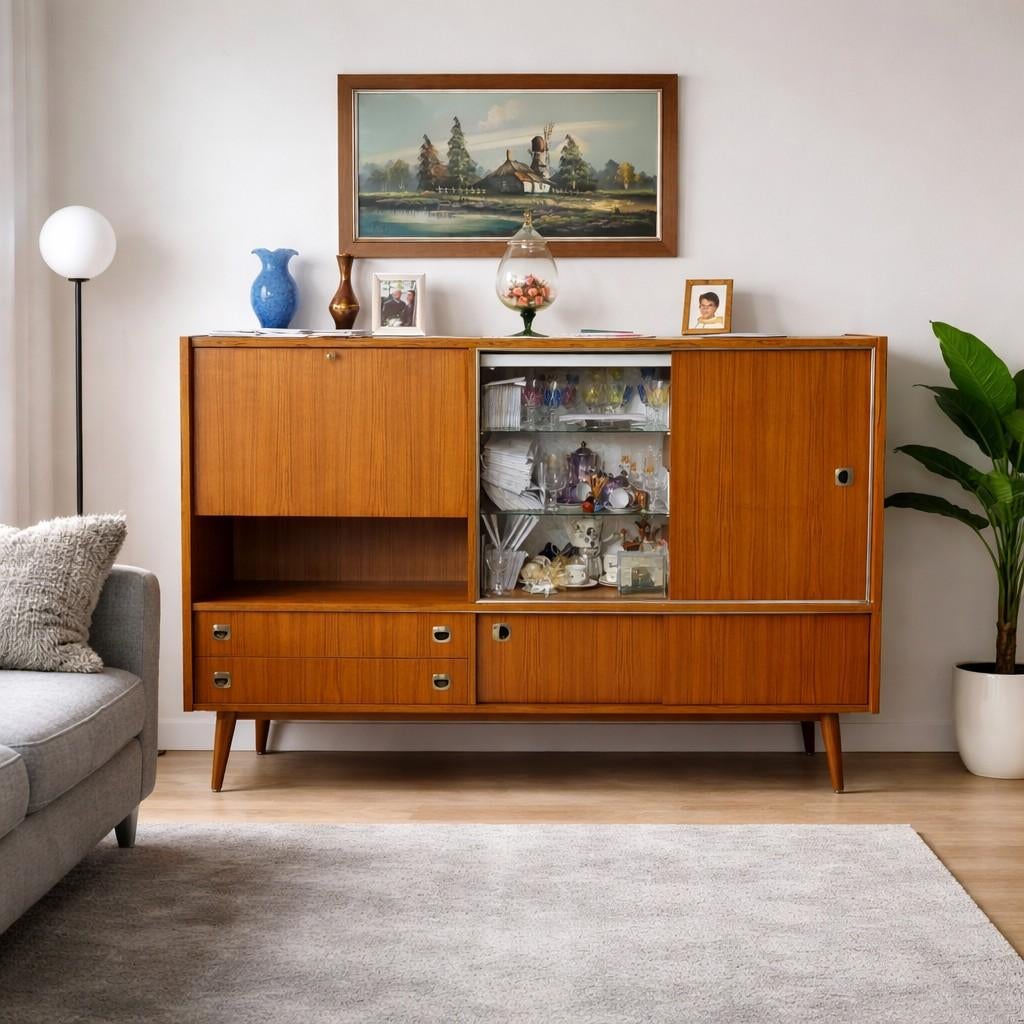 Vintage dressoir kast, Huis en Inrichting, Kasten | Dressoirs, Ophalen, Glas