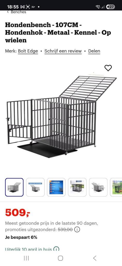 Stevigste metalen Hondenbench 107 cm lang en 76 cm breed en, Ophalen