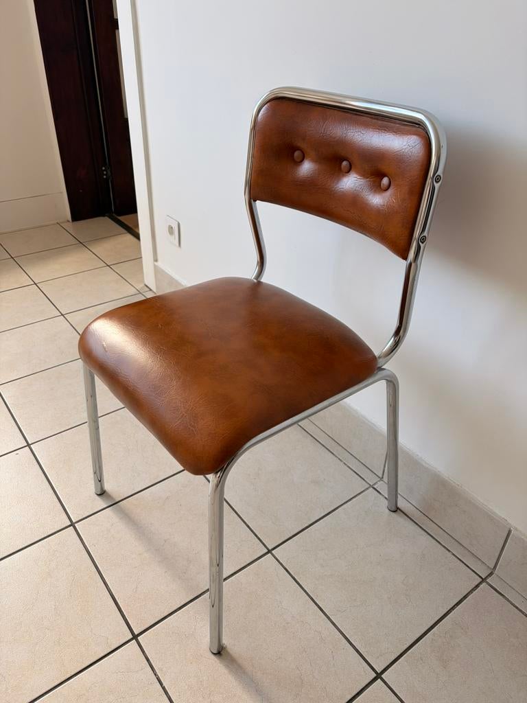 4 vintage stoelen, Huis en Inrichting, Stoelen, Ophalen, Gebruikt, Bruin, Vintage