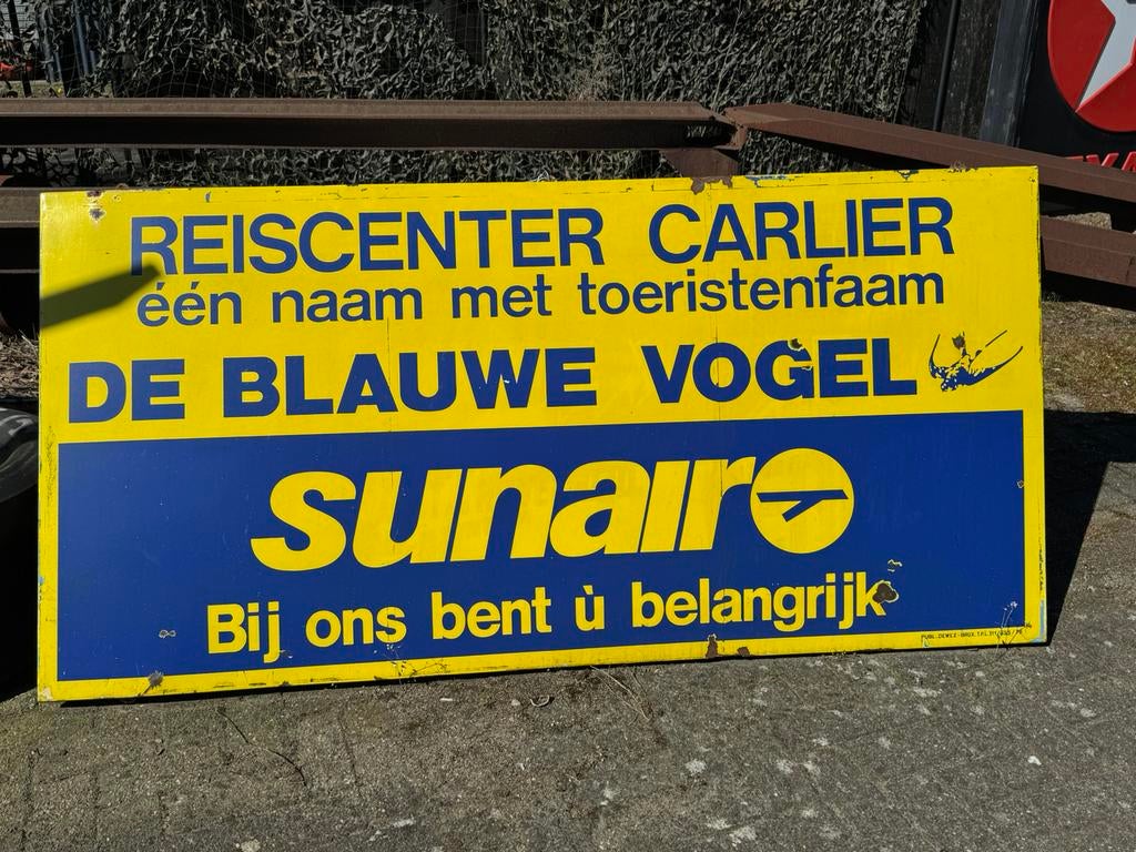 Grand panneau d'affichage en émail Sunair XL, Collections, Enlèvement, Utilisé, Panneau publicitaire