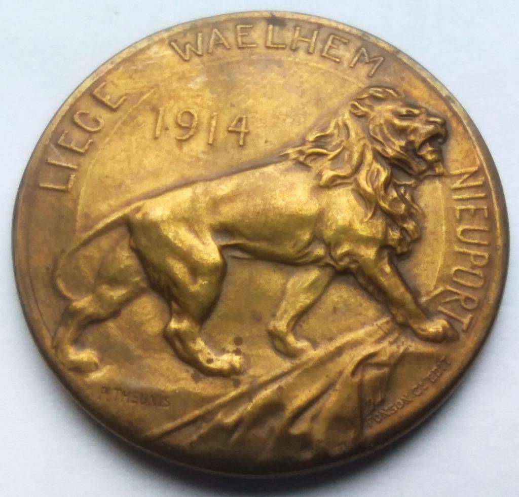 medaille 1914 Theunis LIEGE WAELHEM NIEUPORT legende CAESAR, Ophalen of Verzenden, Brons