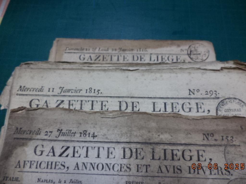 Gazette de Liège, Affiches, Annonces..1814-18,1820,1823-1827, Collections, Revues, Journaux & Coupures, Journal, Avant 1920, Enlèvement