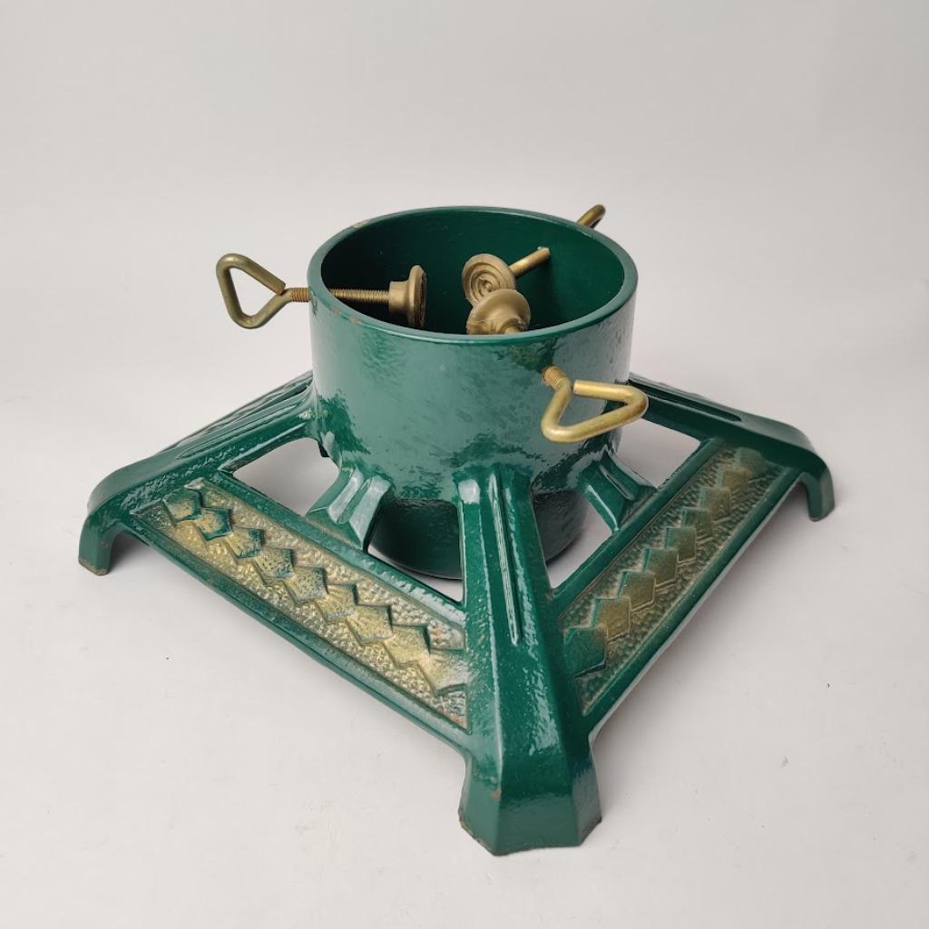 kerstboomvoet in gietijzer Groen-Goud 24 cm x h 12 cm, Diversen, Kerst, Ophalen of Verzenden