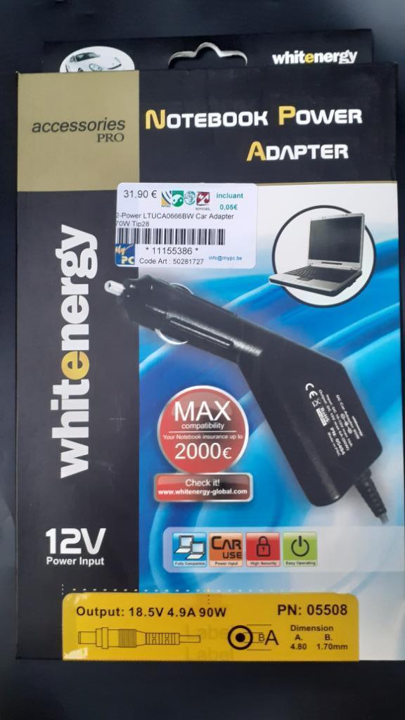 Chargeur 12v 90w prise allume-cigare notebook HP Compaq, Ophalen of Verzenden, Nieuw, Whitenergy