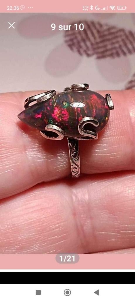 Bague en argent massif avec superbe et grande opale noire, Neuf, Enlèvement ou Envoi, Argent, Argent