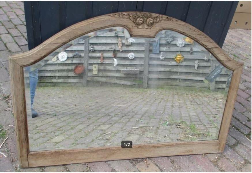 Beau grand miroir ancien en bois - 113x74, Enlèvement ou Envoi