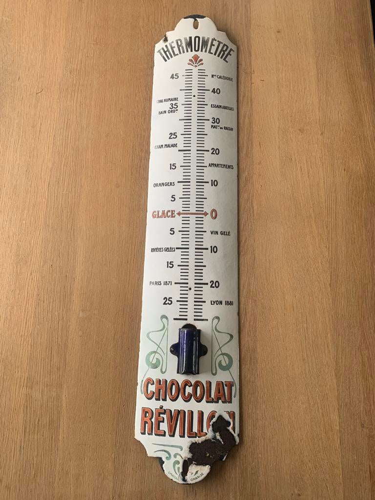 Plaque thermomètre émaillé Chocolat Révillon, Collections, Marques & Objets publicitaires, Enlèvement ou Envoi, Utilisé