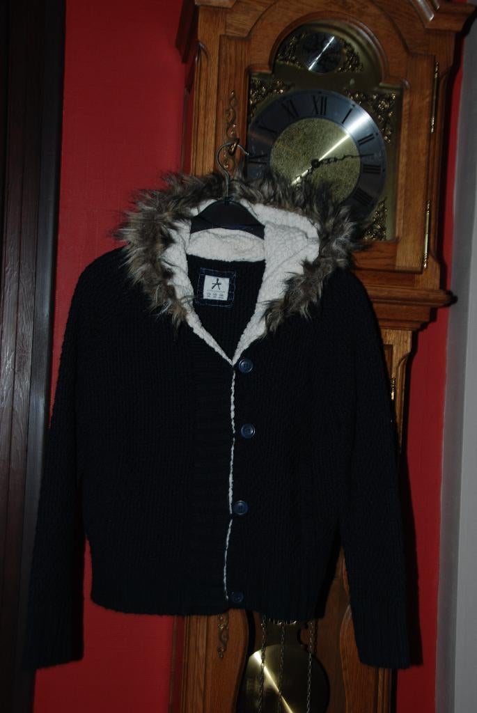 Marineblauw „Atmosphere” gebreid vest met capuchon T38, Kleding | Dames, Truien en Vesten, Zo goed als nieuw, Maat 38/40 (M), Blauw
