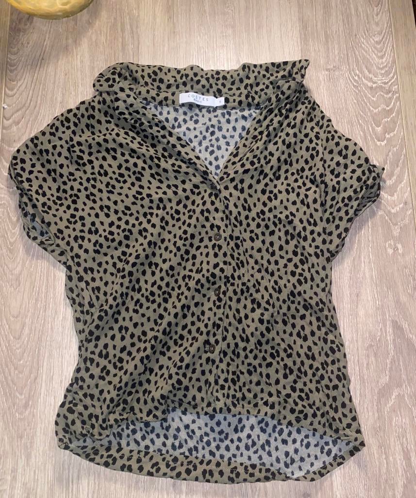 🔥 Costes - kaki top/blouse panterprint - S, Costes, Ophalen of Verzenden, Zo goed als nieuw, Maat 36 (S)