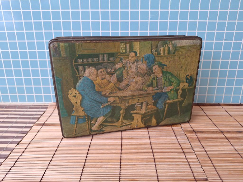 Vintage blikken doos - de kaartspelers - De Beukelaer, Collections, Boîte en métal, Enlèvement ou Envoi, Utilisé