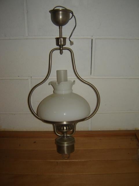 Lampe suspendue aspect étain, Verre, Comme neuf, Enlèvement, 50 à 75 cm