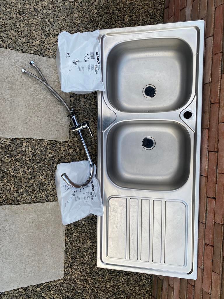 Afwasbak dubbel en kraan, Huis en Inrichting, Keuken | Keukenelementen, Ophalen, Zo goed als nieuw