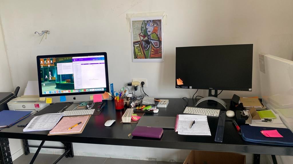 Grote bureau/tafel desgewenst bijzettafeltje, Ophalen, Zo goed als nieuw, Zwart, Hout