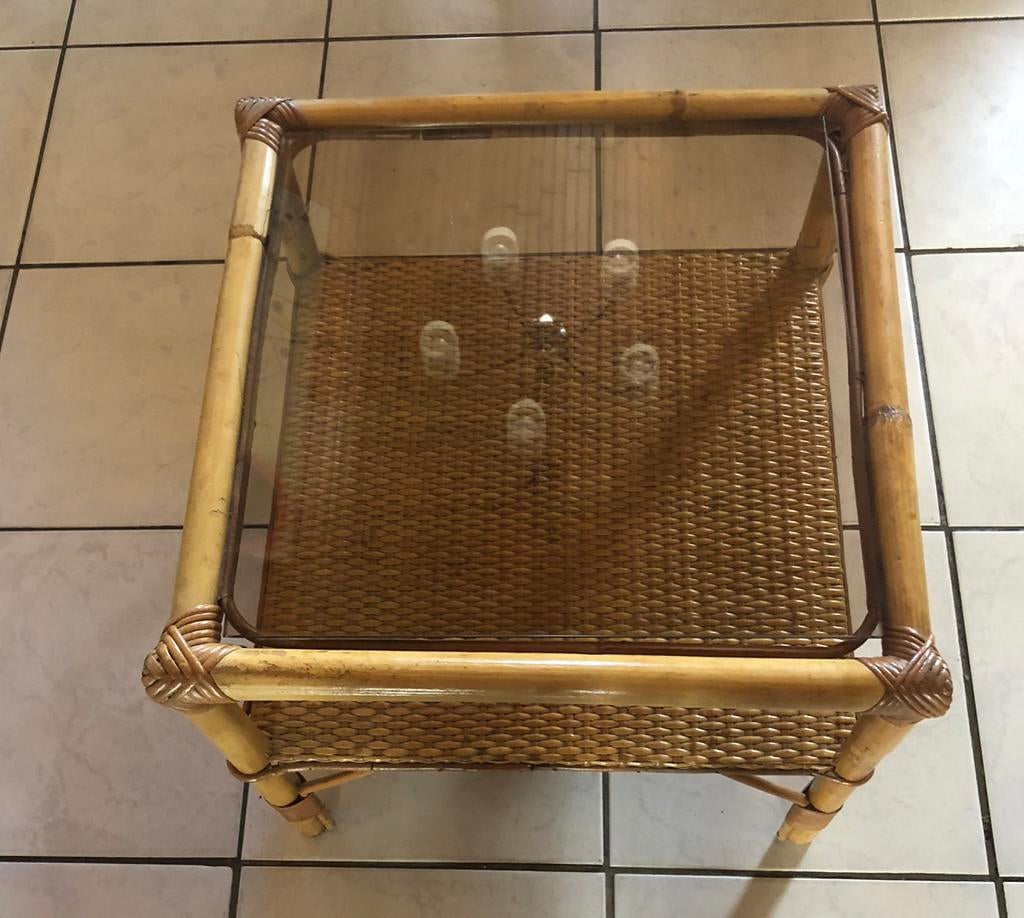 Table d’appoint en bambou et rotin, Enlèvement, Utilisé