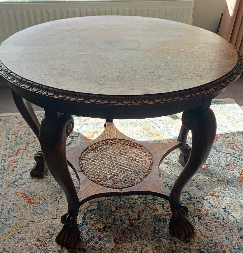 Ronde salontafel met leeuwenpoten, Huis en Inrichting, Ophalen, Gebruikt, 50 tot 75 cm, 50 tot 100 cm