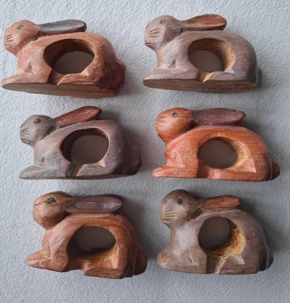 6 nieuwe servetringen, konijnen, in exotisch hout, Overige materialen, Overige typen, Nieuw, Ophalen of Verzenden