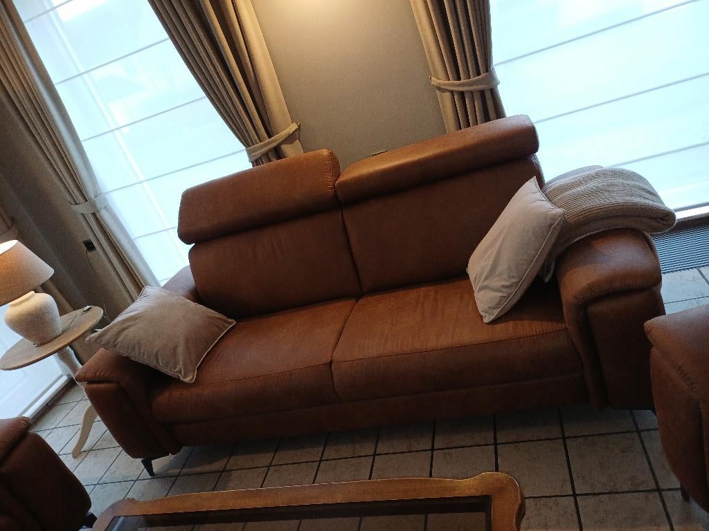 Stoffen salon Sisso cognac, Ophalen, 75 tot 100 cm, Landelijk, Rechte bank