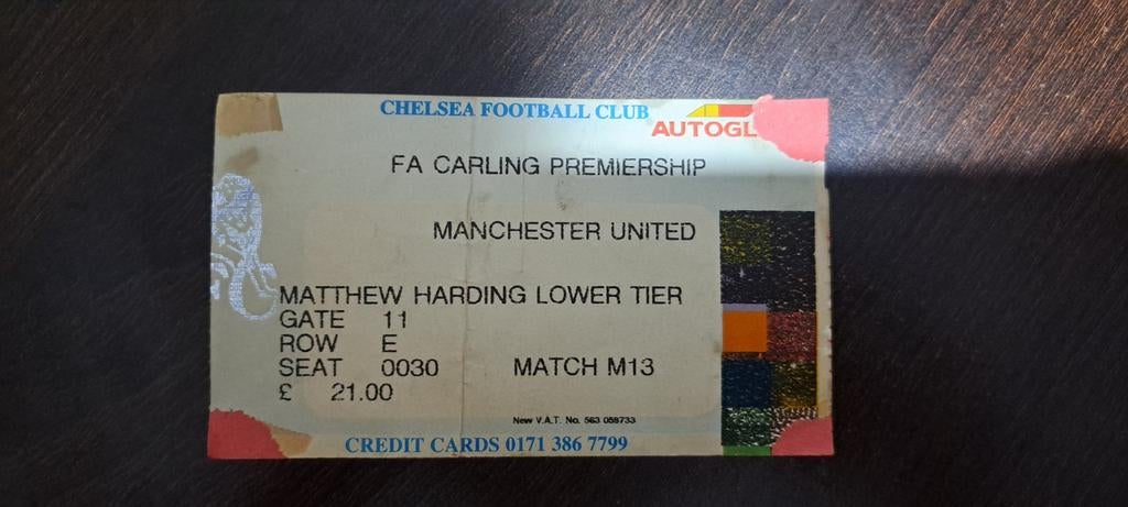 Oud voetbalticket Chelsea V Man U 1998/99., Tickets en Kaartjes