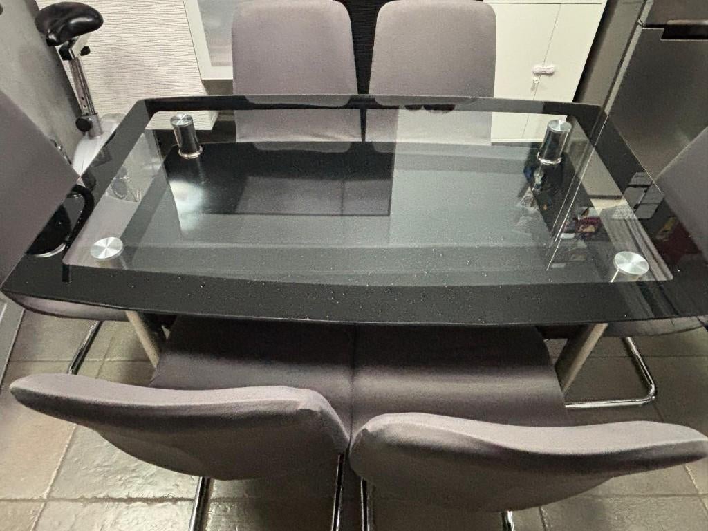 Table en verre plus 6 chaises, Maison & Meubles, Verre, Comme neuf, Enlèvement, Noir