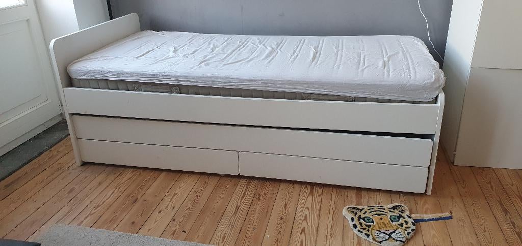 Lit 90x200 cm avec lit tiroir, Maison & Meubles, Chambre à coucher | Lits, Utilisé, Deux personnes, 90 cm, 200 cm, Autres matériaux