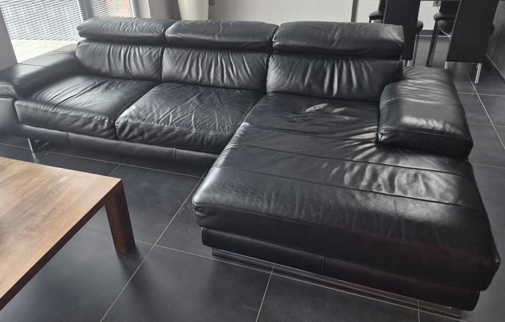 Canapé Natuzzi en cuir noir 2018, Enlèvement, Utilisé, Cuir, Modern