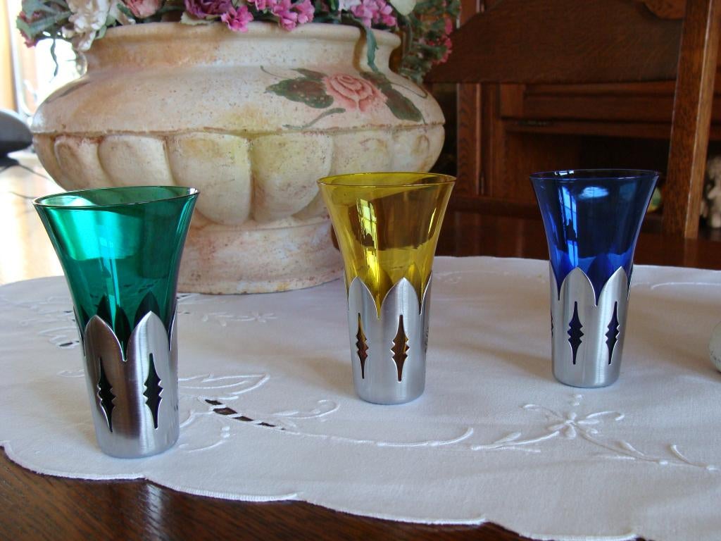 3 verres cristal avec socle poinçonné argent, vintage, Enlèvement