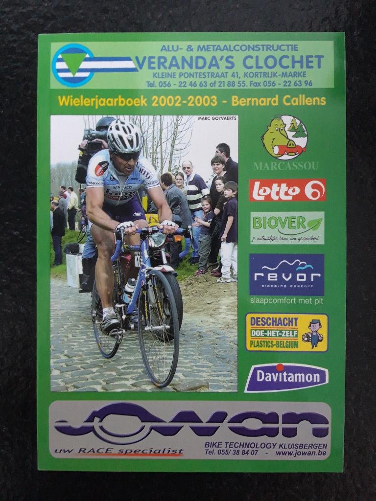 Annuaire cycliste 2002-2003 (couverture Johan Museeuw), Neuf, Envoi, Bernard Callens, Course à pied et Cyclisme