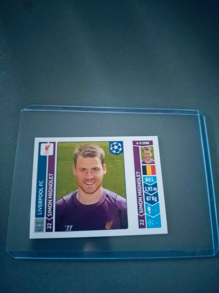Panini sticker CL 2014 Simon Mignolet Liverpool, Ophalen of Verzenden, Sticker