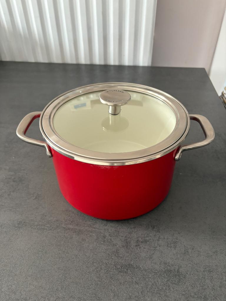 Kitchenaid kookpot rood, Huis en Inrichting, Overige materialen, Zo goed als nieuw, Keramische plaat, Ophalen
