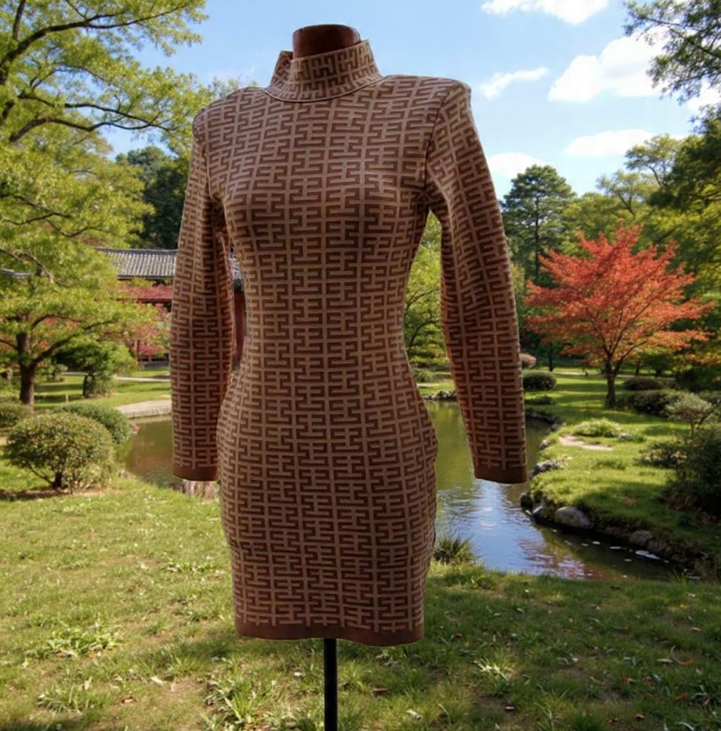 Fendi jurk met het iconische bruine FF-motief nieuw, Maat 38/40 (M), Bruin, Cocktailjurk, Ophalen of Verzenden