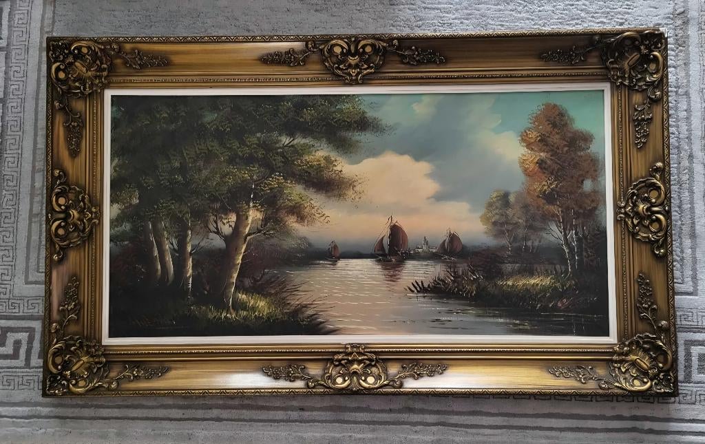 Tableau ancien Peinture huile sur toile avec beau cadre, Antiquités & Art, Art | Peinture | Classique, Enlèvement