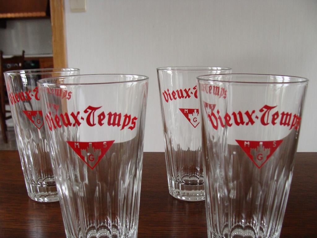 6 verres à bière Vieux Temps, 33 cl, vintage, Ophalen, Nieuw, Glas of Glazen, Overige merken