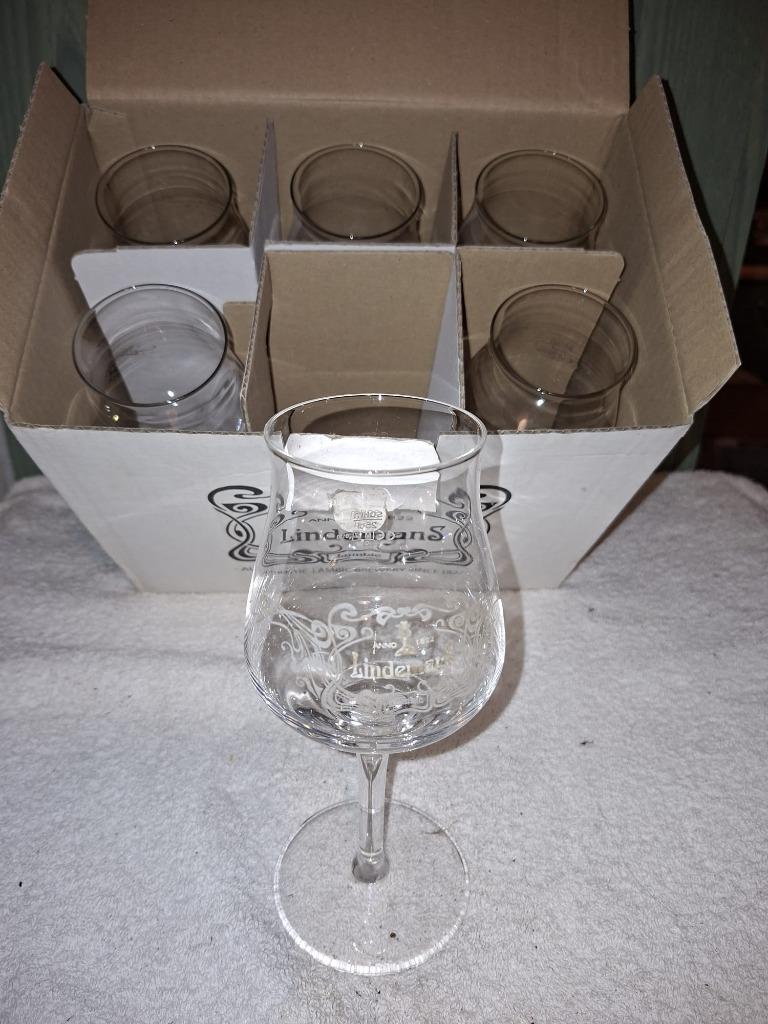 6 oude kristallen glazen, Lindemans, nieuwstaat, Verzamelen, Ophalen of Verzenden, Nieuw, Bierglas
