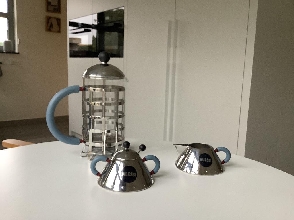 Alessi set RVS Cafetiere +suikerpotje en melkkannetje, Enlèvement