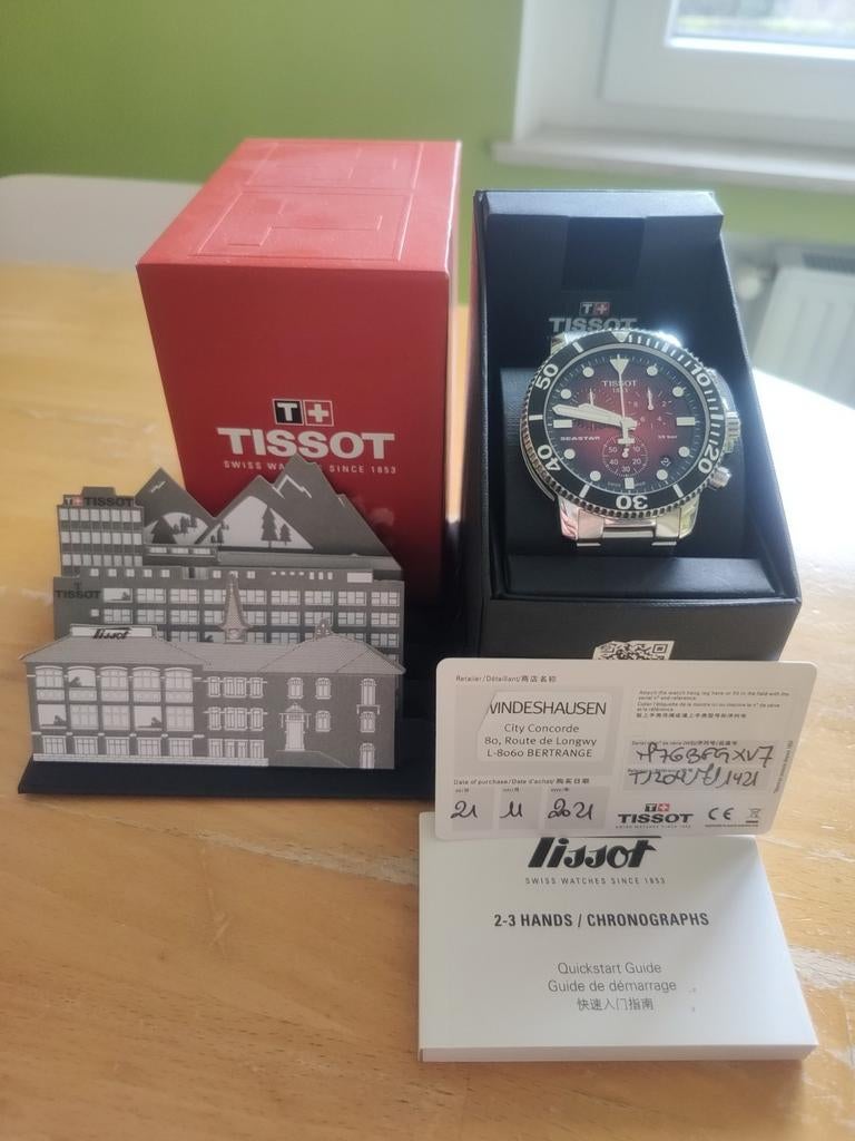 Montre Tissot Seastar T120417A noir/bordeau quartz chrono, Overige merken, Staal, Staal, Polshorloge