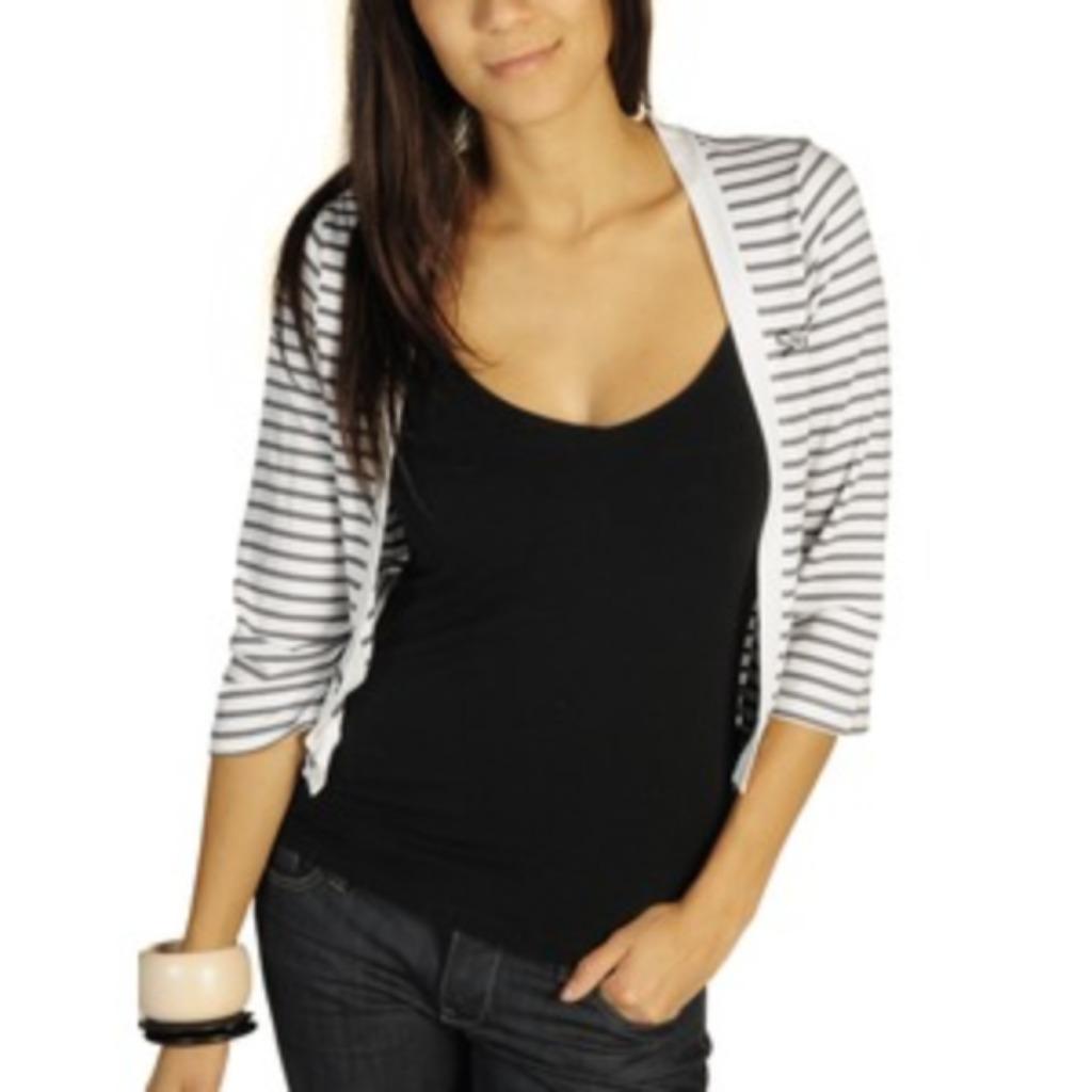 Gestreepte korte gilet van Velvet kitten - Maat small, Envoi, Blanc