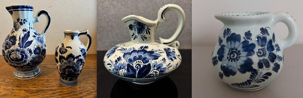 4x Delfts Blauw schenkkan/kruikvaas/roomkannetje + suikerpot, Ophalen of Verzenden