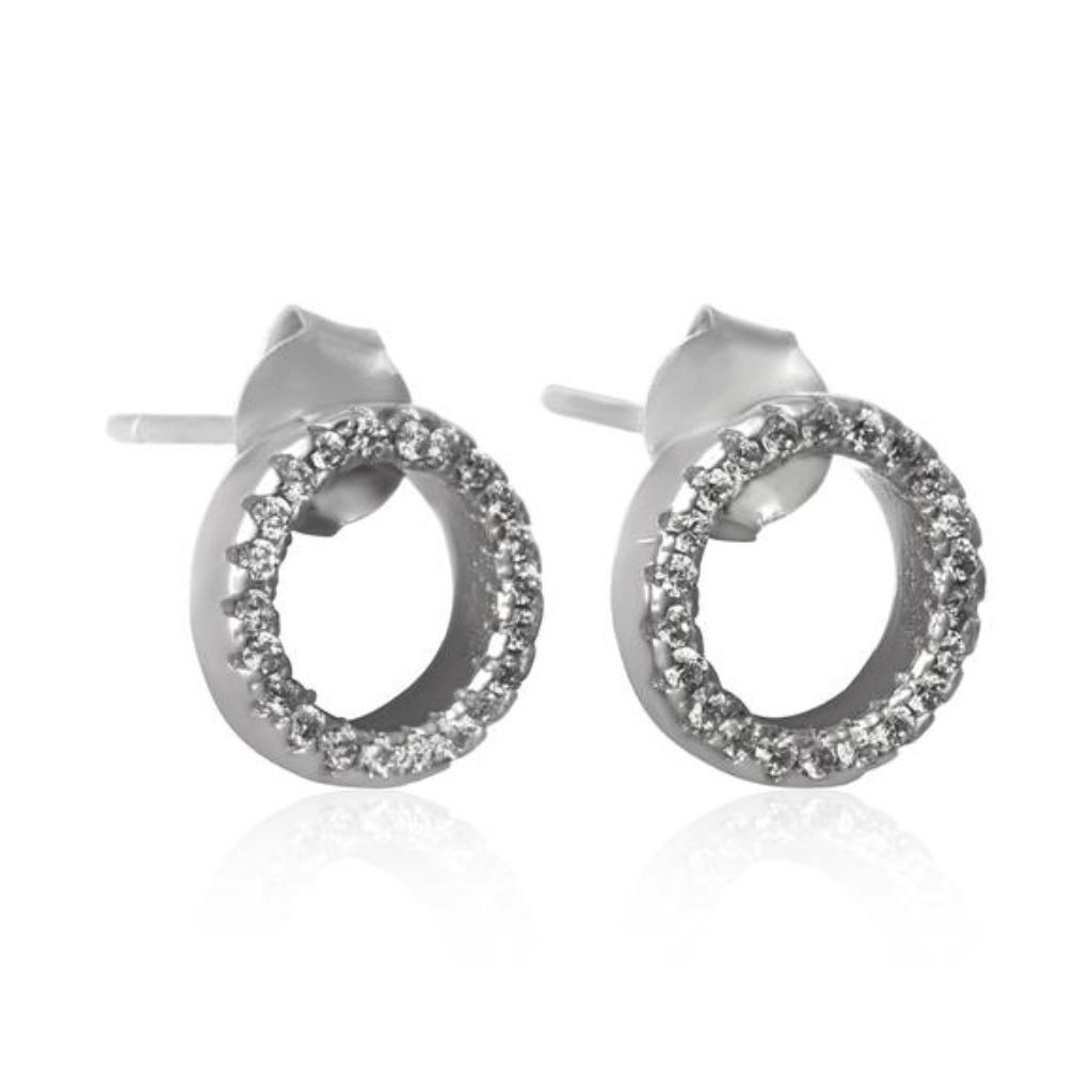 Cirkelvorm oorbellen in 925 sterling zilver met zirkonia, Nieuw, Ophalen of Verzenden, Met edelsteen, Knopjes of Stekers