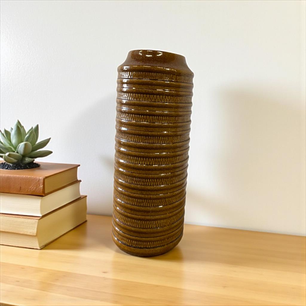 vintage geelbruine hoge vaas West Germany Carstens, Ophalen of Verzenden