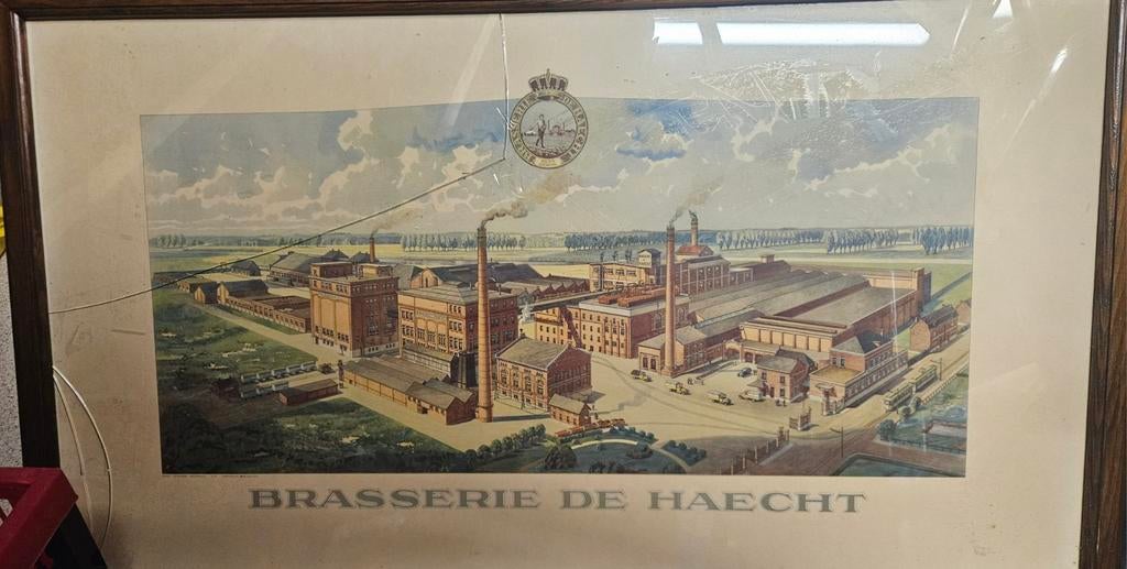 Oude poster brouwerij Haecht in kader, Antiek en Kunst, Ophalen