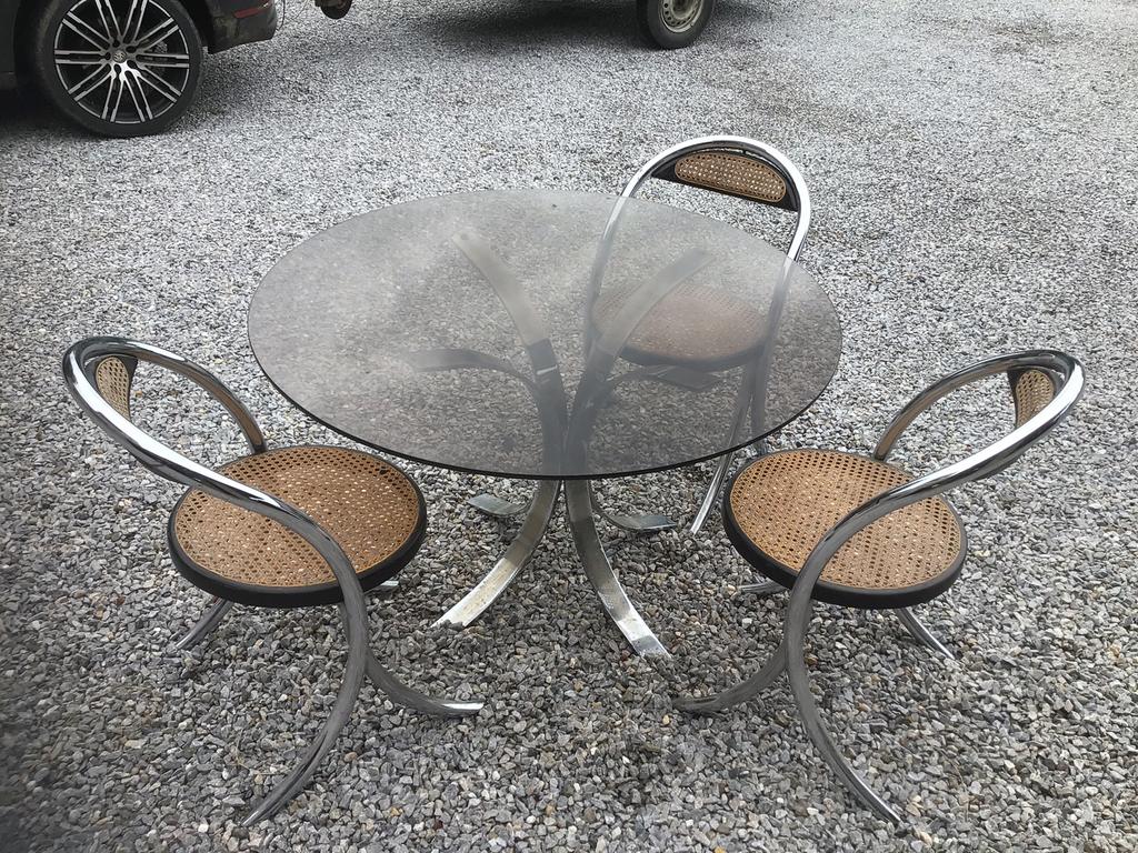 CHAISES ET TABLE VINTAGE ET DESIGN ANNEES 70, Enlèvement, Comme neuf, Verre