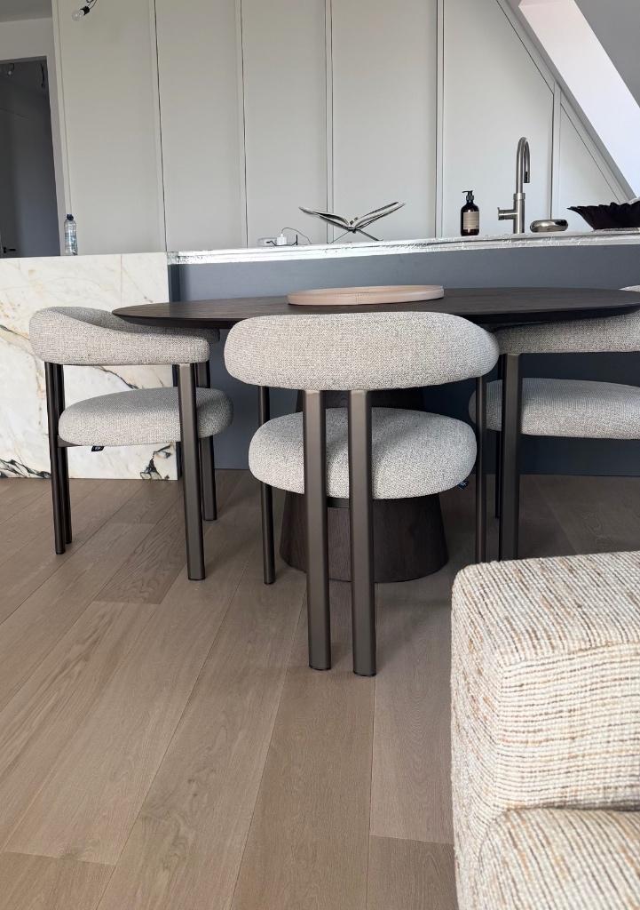 Set van 3 eetkamerstoelen japandi stijl (brons/taupe), Maison & Meubles, Chaises, Neuf, Trois, Métal, Autres couleurs, Enlèvement