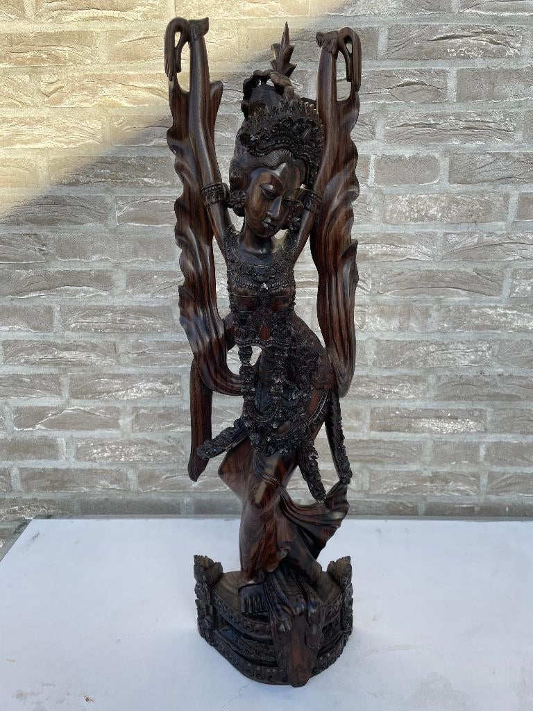 vintage balinees houtsnijwerk - legong danseres - 74,5 cm, Ophalen of Verzenden