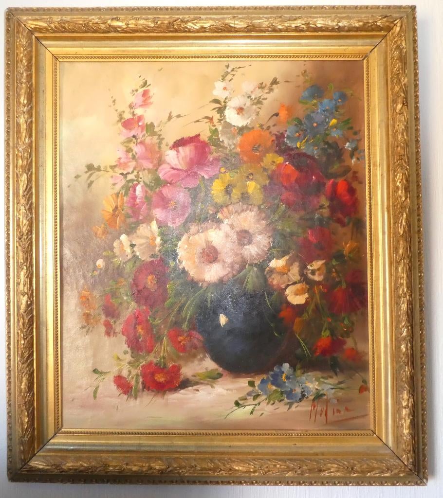 nature morte avec des fleurs - huile sur toile, Antiquités & Art, Enlèvement ou Envoi